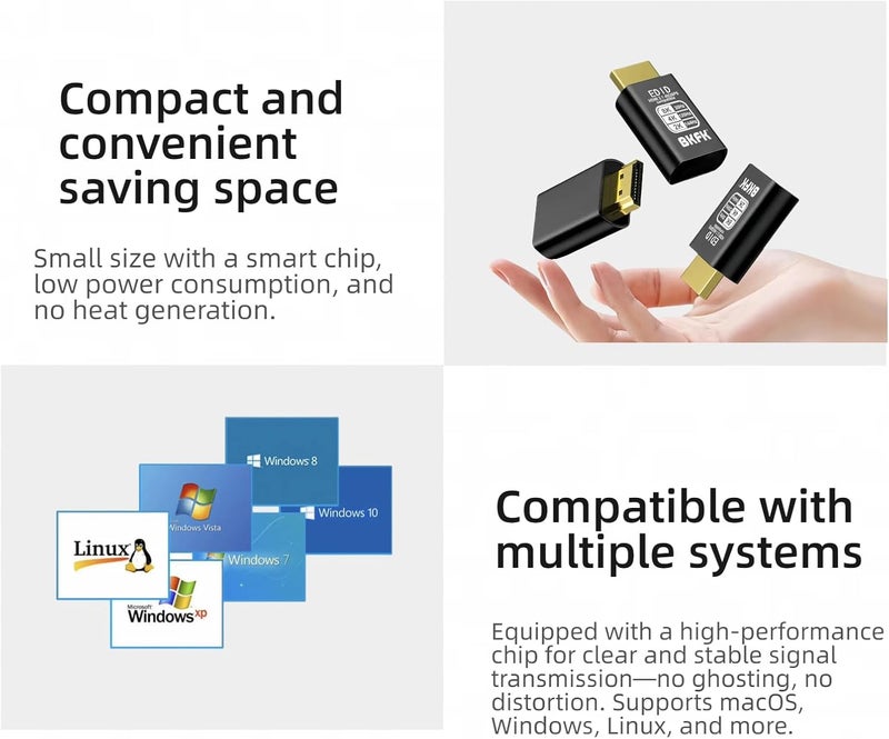BKFK 4K 120 HDMI 2.1-Compatible Dummy Plug 8K@30Hz 2k@120/144Hz, Virtual Display Emulator Adapter, Plug & Play for Headless GPU, Remote Desktop, Game Streaming, Servers, Cost-Effective & Eco-Friendly - Image 5